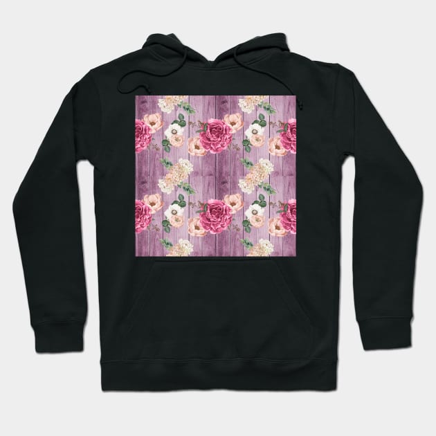 Carnations and Peonies on Purple Wood Background Hoodie by allthumbs